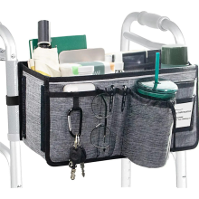 Cesta para andador Ravmix, bolsa de accesorios con portavasos, plegable, manos libres