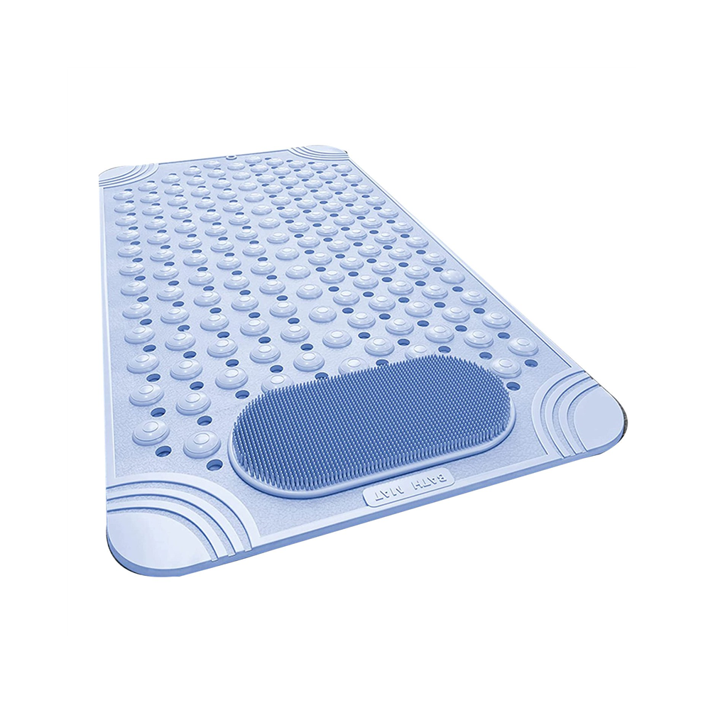 Bathtub Mat Non-Slip Rubber Shower With Drain Holes Suction Cups, Quick Drain, Feet Massage, Bath Blue Exogio