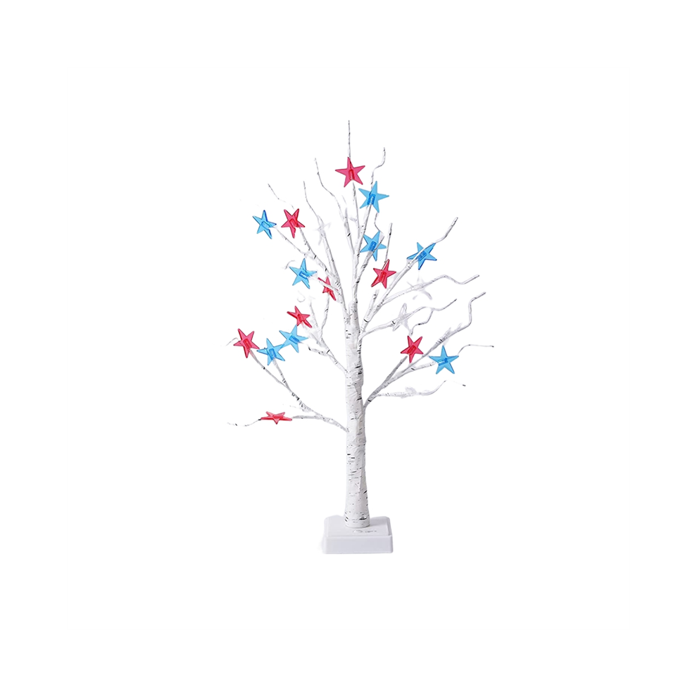 Dekorationen Zum 4. Juli, Patriotischer Deko-Baum Mit 24 Rot-Weiß-Blauen Led-Sternenlichtern, Usb-/Batteriebetriebenes Licht-image