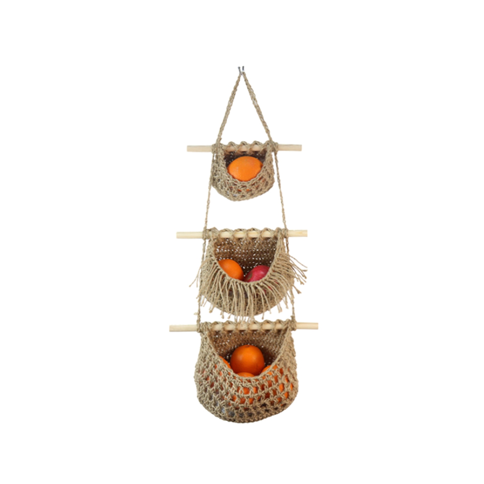 Wall Fruit Basket Braided Hanging Baskets For Kitchen And Vegetable 3 Tier Storage Woven Pocket A Exogio
