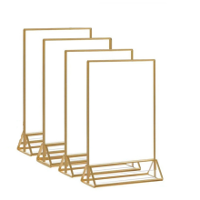 Acrylic Sign Holder Gold Picture Frame Double Sided Clear Display Stand, Frames for Home Shop Restaurant