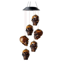 Carillon a vento solare a LED con teschio e scheletro di Halloween per esterni, portico, cortile, giardino