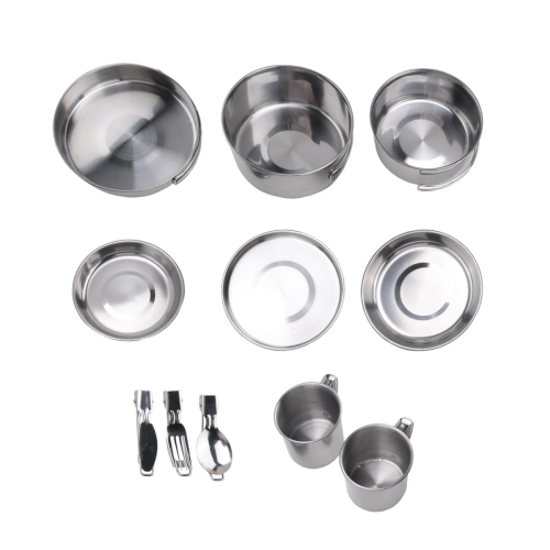 Camping Cookware Set,Stainless Steel Pot, Portable Outdoor Tableware Set, Foldable and Stackable Pot Set