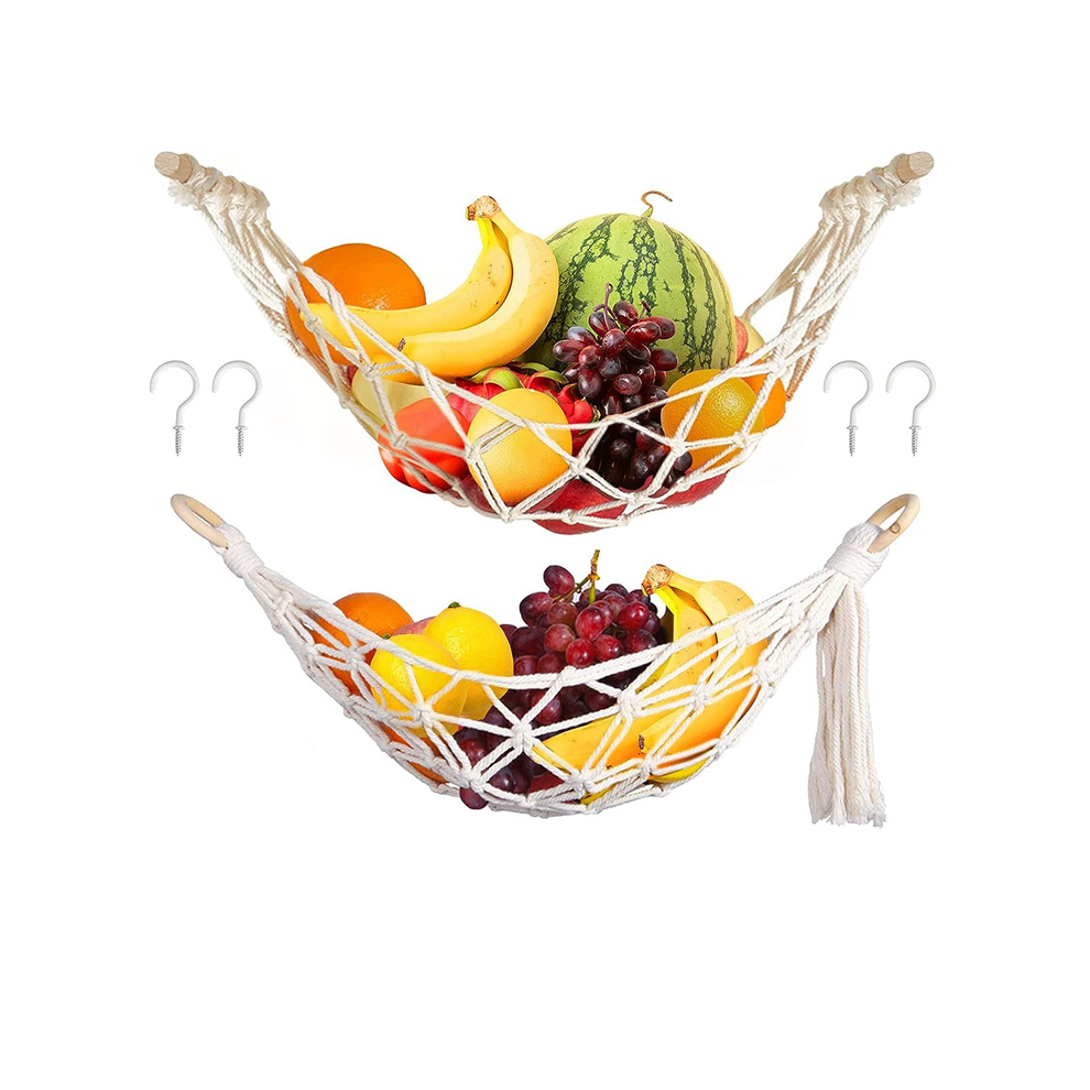 2Pcs Hanging Fruit Hammock, Macrame Hammock Basket, For Kitchen Under Cabinet, Banana Exogio