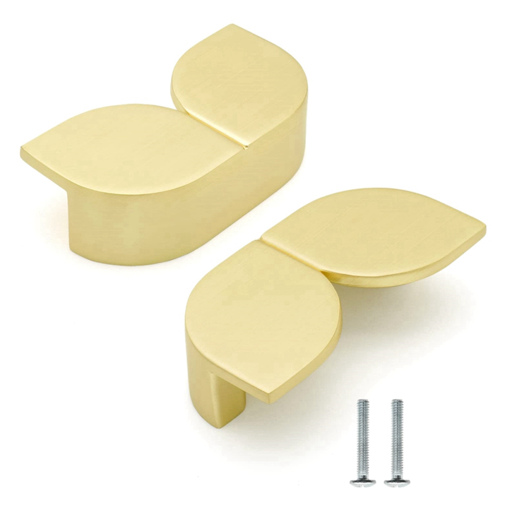 2 Pack Brushed Gold Cabinet Pulls Half Moon Flowers Drawer Zinc Alloy Handles For Dresser Kitchen Cupboard 79Mm 4852799947952
