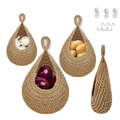 Hanging Fruit Basket for Kitchen, Boho Baskets Organizing, Wall Vegetable Baskets, Handwoven