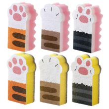 6 esponjas para lavavajillas con diseño de patas de gato, reutilizables, para limpieza de telas no tejidas.