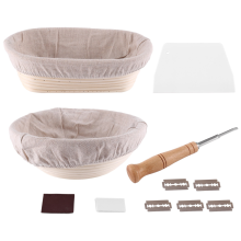 Juego de 2 cestas de fermentación ovaladas de 10 pulgadas y 9 redondas + láminas de pan premium, el recipiente perfecto para hornear