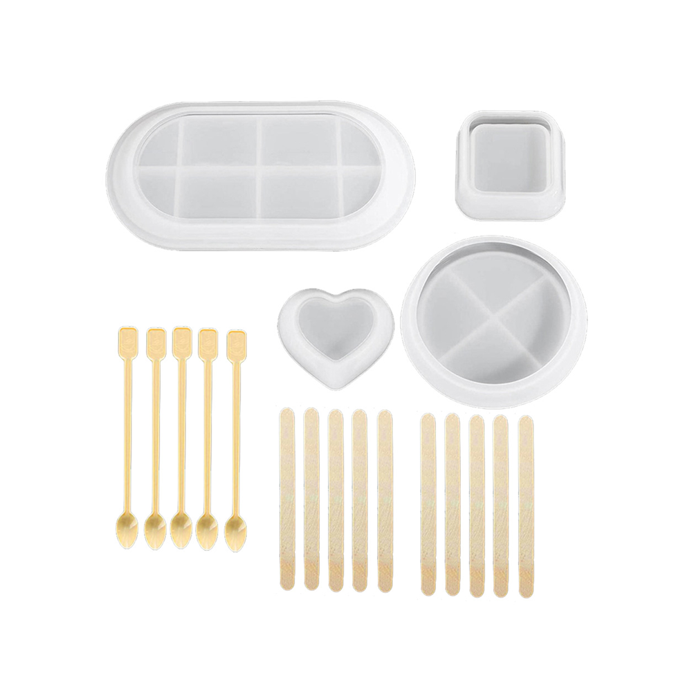 Tablett Silikonform Diy Kristall Quadrat Runde Hexagon Untersetzer Platte Lagerung Halter Epoxidharz Home-image