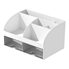 Schreibtisch Organizer - Büro Organizer mit 6 Fächern und 2 kleinen Schubladen, Aufbewahrungsbox für Stiftehalter, Fernbedienung Weiß