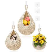Cestini di frutta sospesi per la cucina - Confezione da 3 cestini da parete Boho con 6 ganci per conservare frutta, verdura e patate