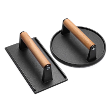 Lot de 2 burgers rectangulaires en fonte robuste avec manche en bois pour plaque de cuisson et sandwich