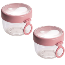 2PCS 20Oz Overnight Oats Container with Lid and Spoon - Portable Oatmeal Breakfast Cup for On-The-Go Pink