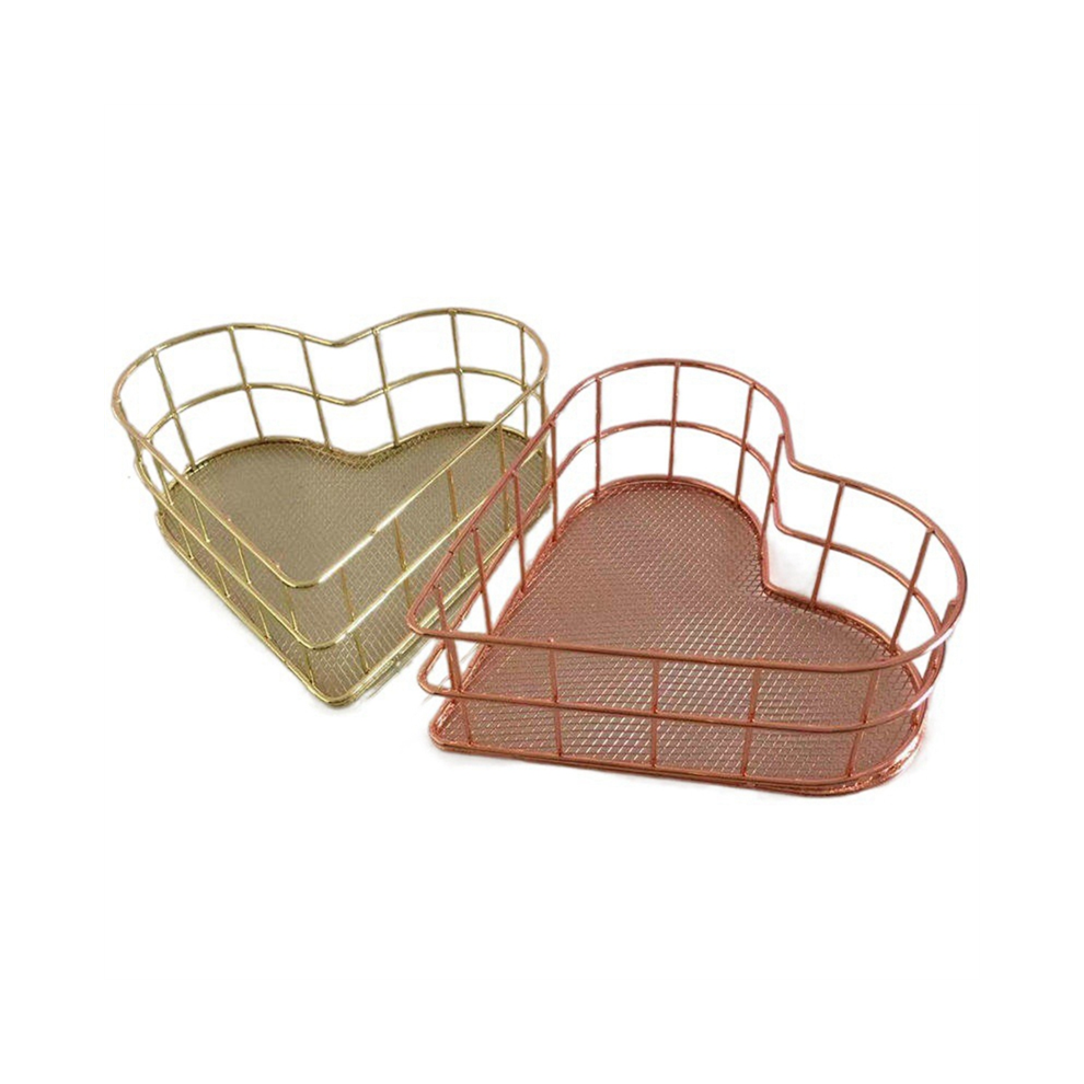 Exogio 2Pcs Metal Tray Fruit Trays Jewelry Storage Mesh Basket Heart Wire File Book