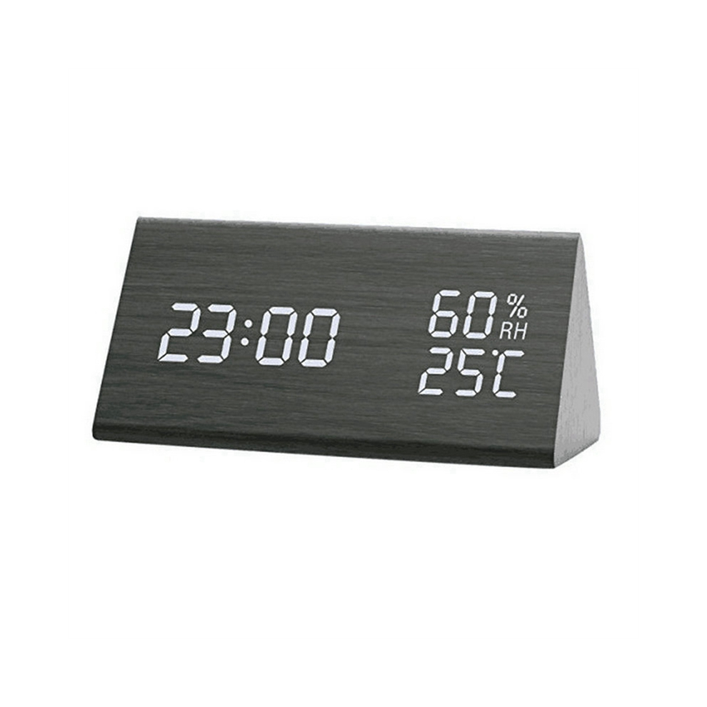 Wecker Digital Holz, Led Tisch Mit Feuchtigkeits- Und Temperaturanzeige Usb-Stromanschluss-image