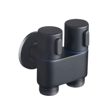 Grifo de pared con válvula desviadora angular de 1 entrada y 2 salidas, control dual para baño, autolimpiable (negro)