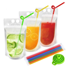 100Pcs Reusable Drink Pouches with 100 Individually Wrapped Straws for Adults Clear Bags Disposable