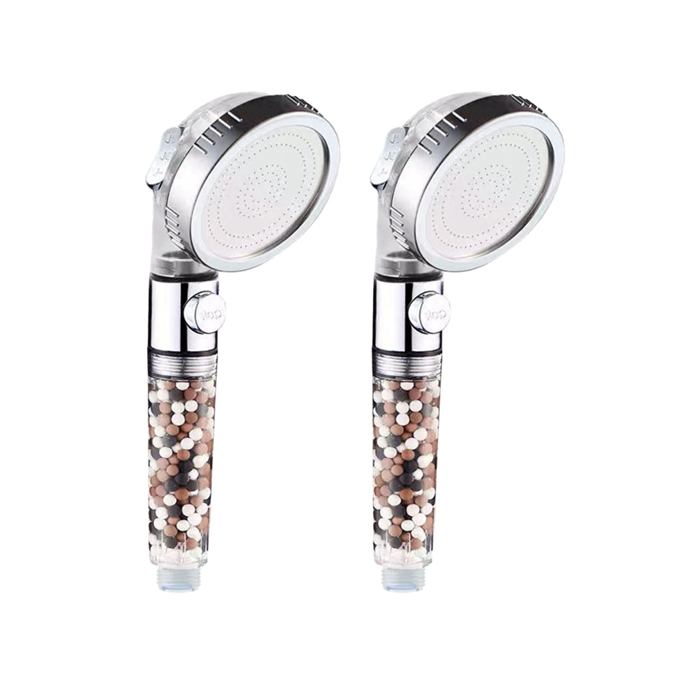 2Pcs Shower Head With Beads Filter Pressure Boosting 3 Modes Water Saving Bathing For Home 4852799964294