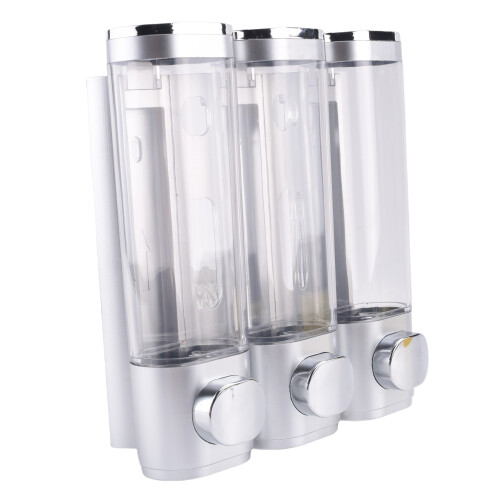 Dispenser A Parete Per Shampoo E Bagnoschiuma – 3 Camere Da 300 Ml Ciascuna, Installazione Senza Trapano, Nero, Finestra Visiva, Adatto A Bagno E Hotel