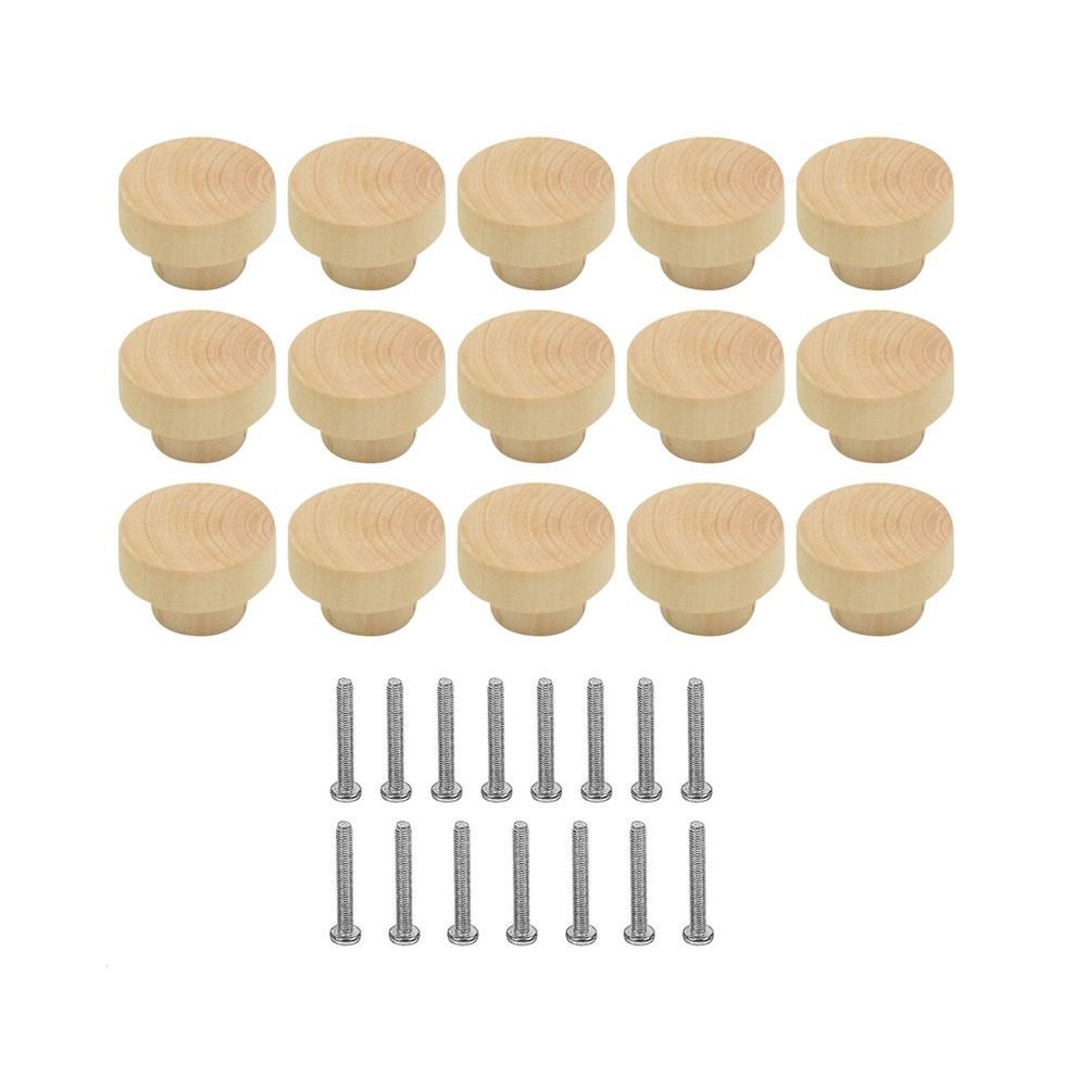 15Pcs Wooden Drawer Knobs, Furniture Cupboard Knobs For Cabinets And Drawers, Round 4852799974217