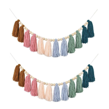Ghirlanda di nappe arcobaleno Boho da 2 pezzi con perline di legno, decorazione da parete colorata per feste e baby shower