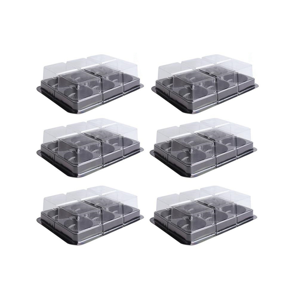 100Pcs 6 Cavities Plastic Mooncake Tray Transparent Muffin Cupcake Mochi Container Cookie Carrier Food Packaging Box Exogio