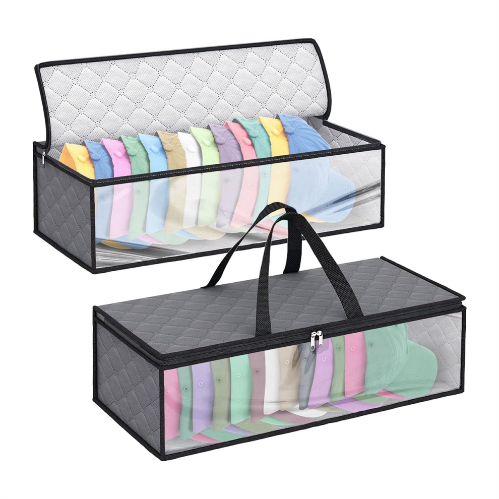 Exogio 2 Pack Hat Storage Bag For Baseball, Caps Organizer Case Holder Rack With Carry Handles Closet Moisture