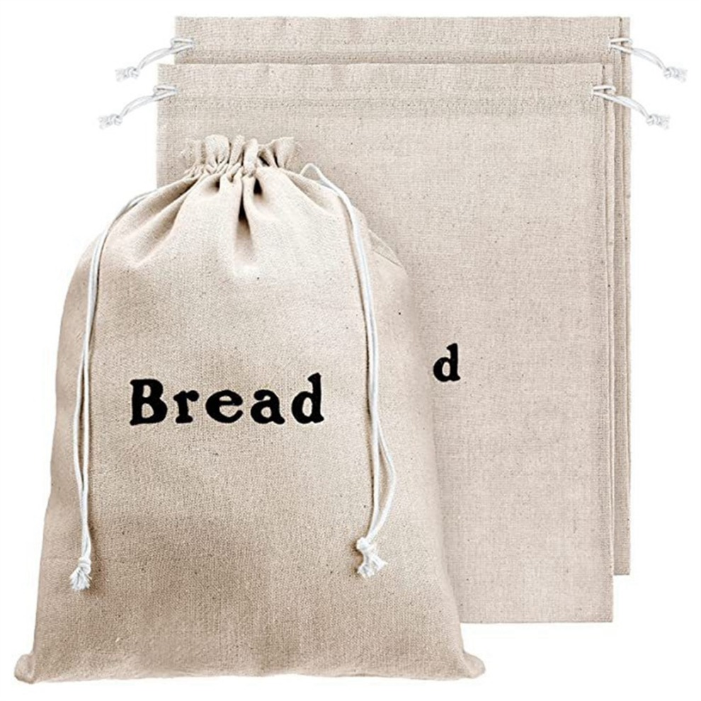 Exogio Linen Bread Bags (3 Packs) Burlap Reusable Drawstring Unbleached Loaves Pastries Handmade Food Storage