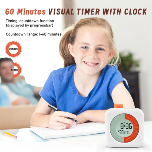 Visueller 60-Minuten-Timer, Dual-Timer-Uhr, Klassenzimmer-Timer, Countdown für Management-Tool zu Hause, in der Schule oder bei der Arbeit 2