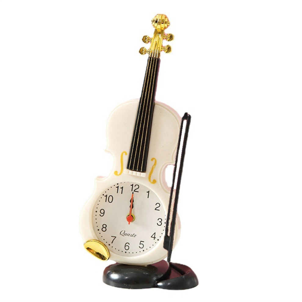 Simulation Violin Alarm Clock Musical Instrument Shape Table Living Room Plastic Ornaments, White Exogio