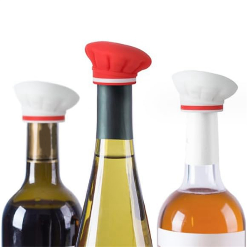 2Pcs Reusable Silicone Wine Stopper,Chef Hat Shaped Champagne Beverage Stoppers Red 2