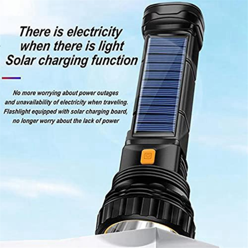 Solar/Rechargeable Multi Function LED Flashlight,Waterproof,with Emergency Strobe Light,USB Charging Cable,Fast 1