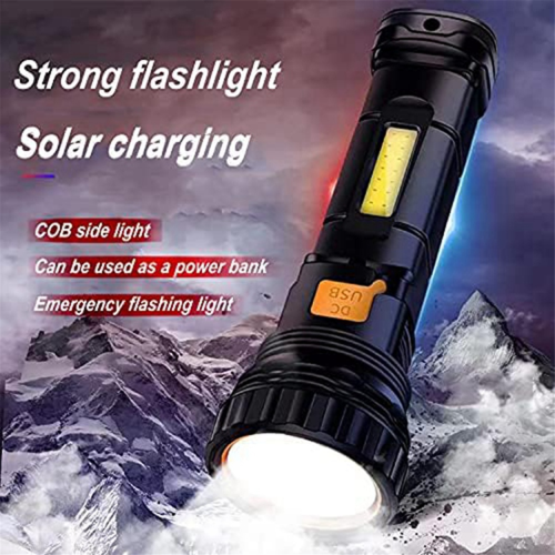 Solar/Rechargeable Multi Function LED Flashlight,Waterproof,with Emergency Strobe Light,USB Charging Cable,Fast 2