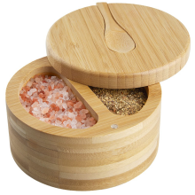 Gewürzbox mit Schwenkdeckel, Bambus-Salzstreuer und Löffel, Pfefferschalen mit 2 Fächern, Dual 6 Oz