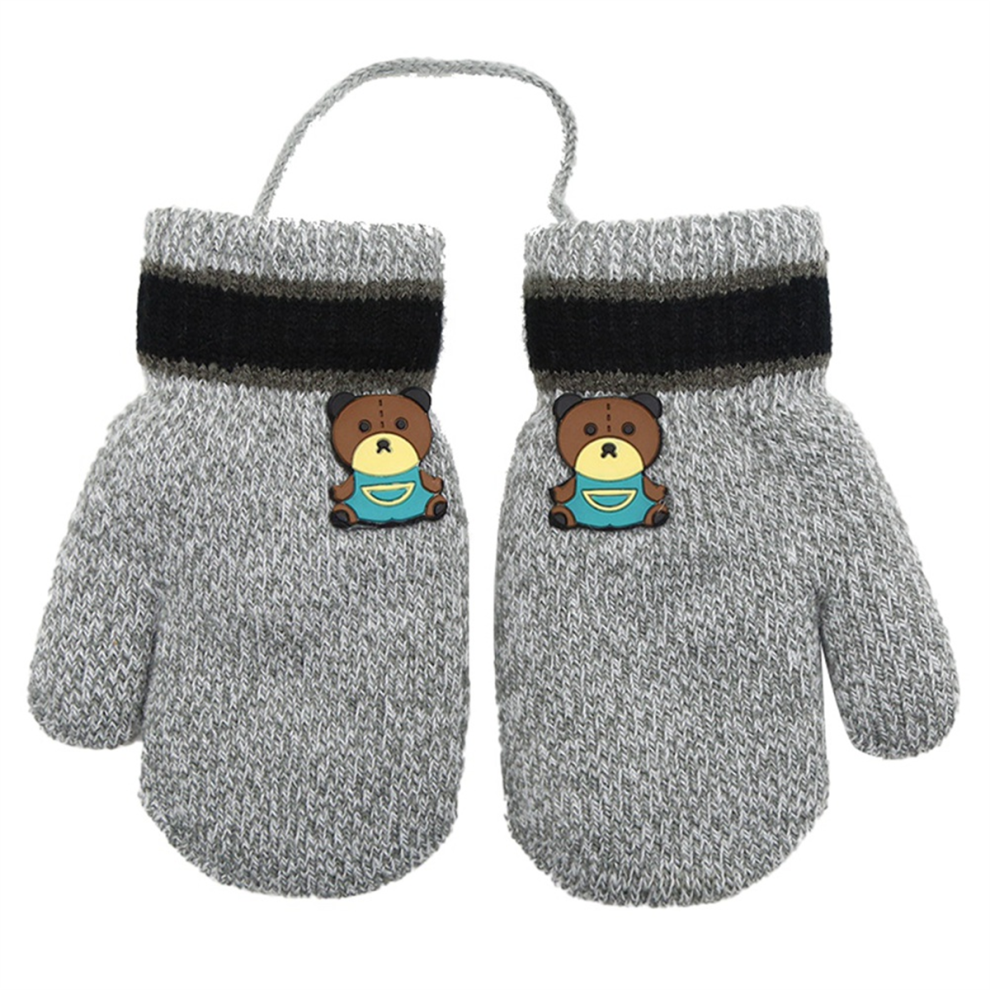 Kleinkind Kinder Kurze Strickhandschuhe Winter Dicke Fleecefutter FäUstlinge FüR 1-3 Jahre Alt Hellgrau-image