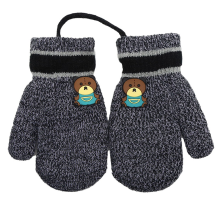 Toddler Kids Short Knitted Gloves Winter Thick Fleece Lining Mittens for 1-3 Years Old Black