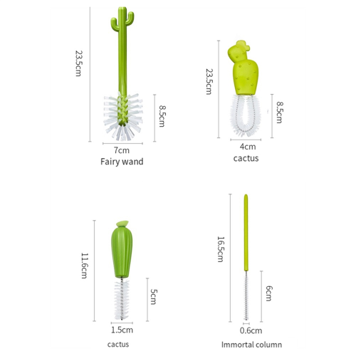 Cactus Bottle Brush, Straw Multifunctional Cleaning Brush Set, Full-Angle 1