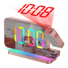 Projection Alarm Clock,7.4Inch LED Mirror Digital Clocks Large Display,+180Rotatable Projector,Night Light Rose Gold