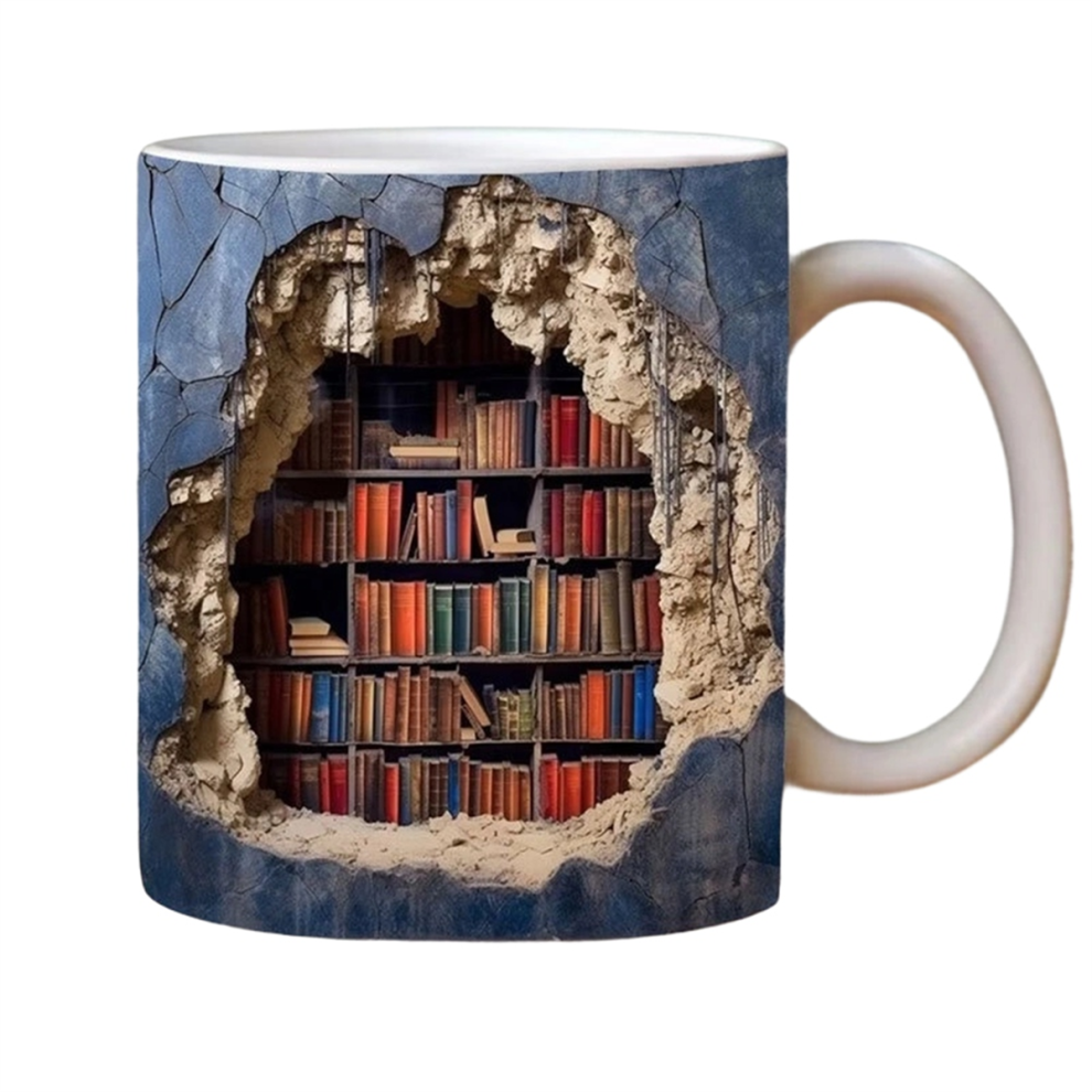 Exogio 3D Bookshelf Mug A Library Shelf Cup, Space Design Multi-Purpose Ceramic Mug, Mug,A