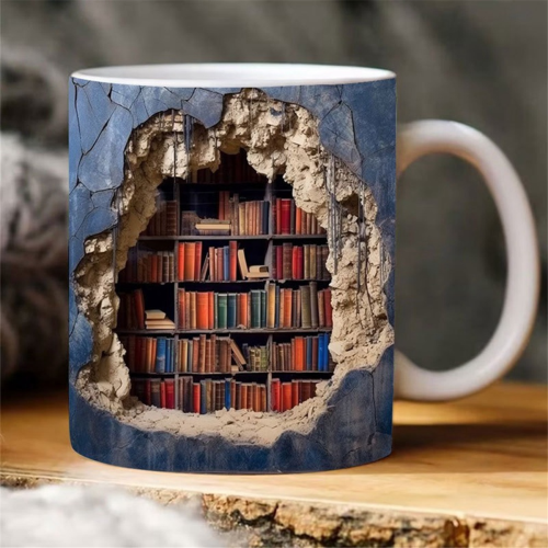 3D Bookshelf Mug a Library Shelf Cup, Space Design Multi-Purpose Ceramic Mug, Mug,A 2