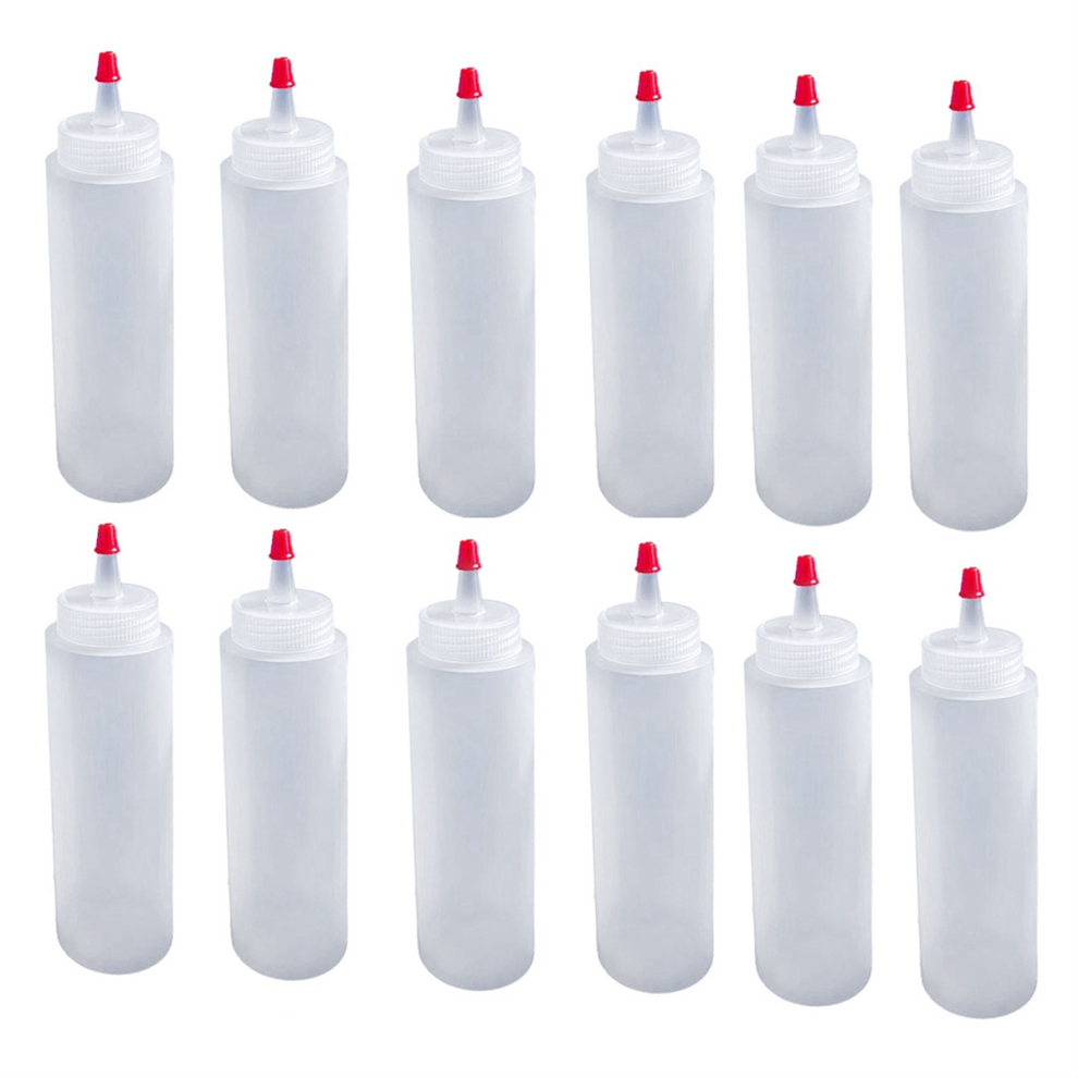 12Pcs 16 Ounce Plastic Squeeze Condiment Bottles With Tip Cap Squirt Bottle For Ketchup,Bbq, Sauces, Arts And Crafts Red Exogio