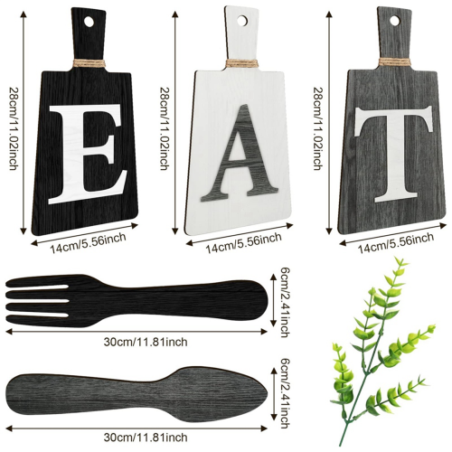 Cutting Board Eat Sign Set Hanging Art Kitchen Fork and Spoon Wall Decor,B 1