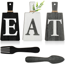 Cutting Board Eat Sign Set Hanging Art Kitchen Fork and Spoon Wall Decor,B