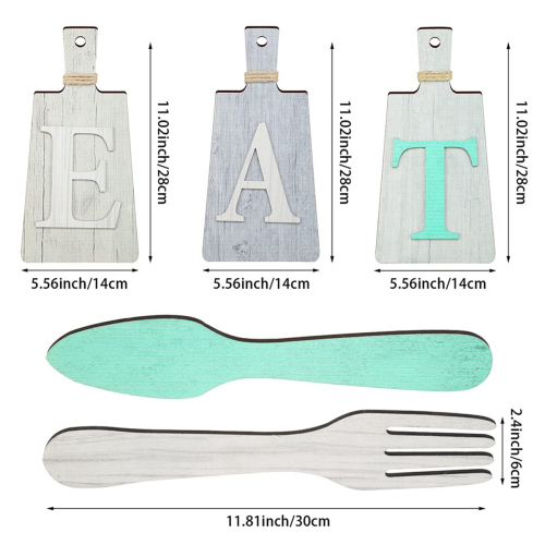 Cutting Board Eat Sign Set Hanging Art Kitchen Fork and Spoon Wall Decor,A 2
