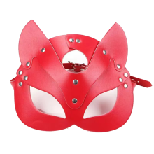 Maschera da gatto da donna, mezza faccia, orecchie in pelle, accessorio per costume cosplay, rosso