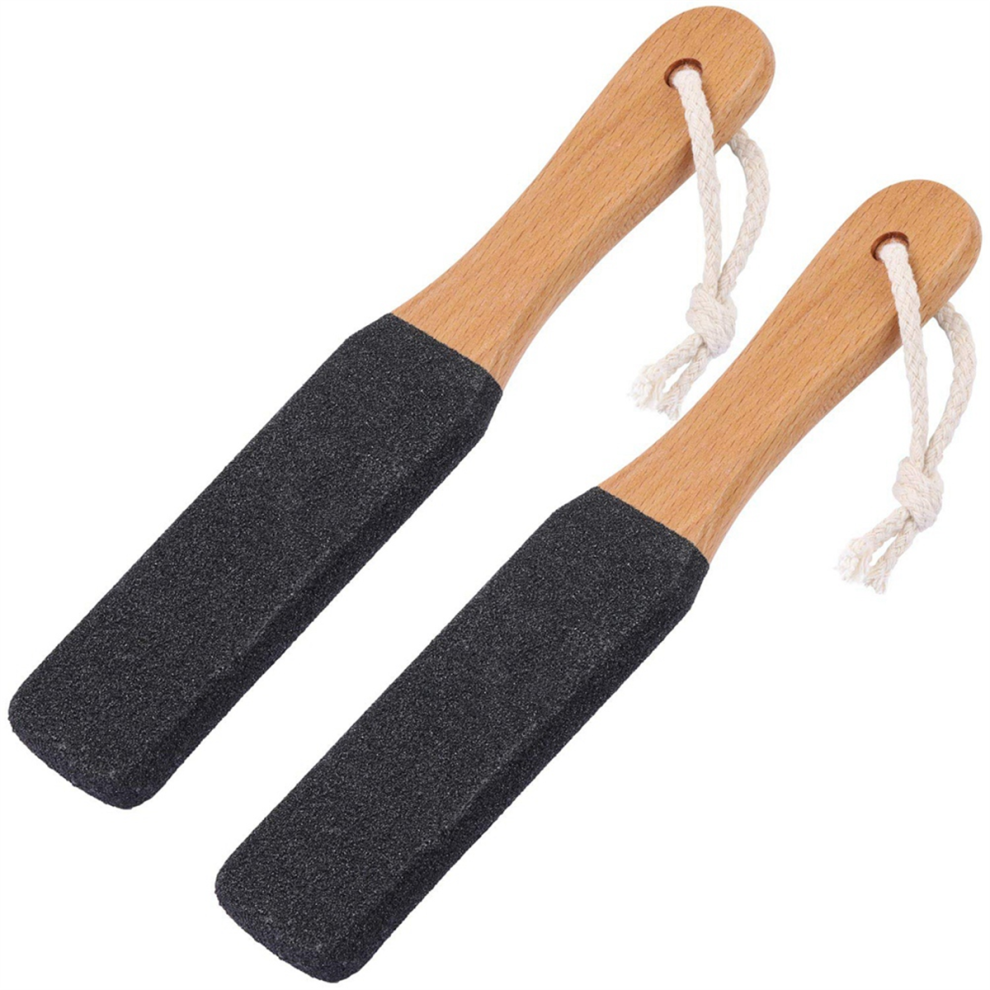 Exogio Light 2 Pieces Foot File Callus Remover Heel Grater Wooden Handle Scrubber Pedicure Filer