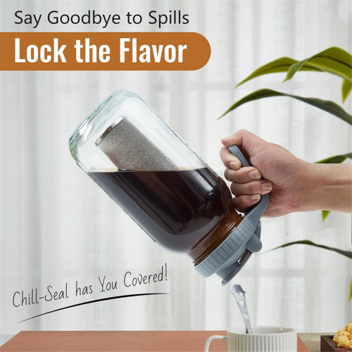 Cold Brew Coffee Maker Jar 64Oz, Thick Glass Pitcher Flip Cap Spout Lid with Handle 2