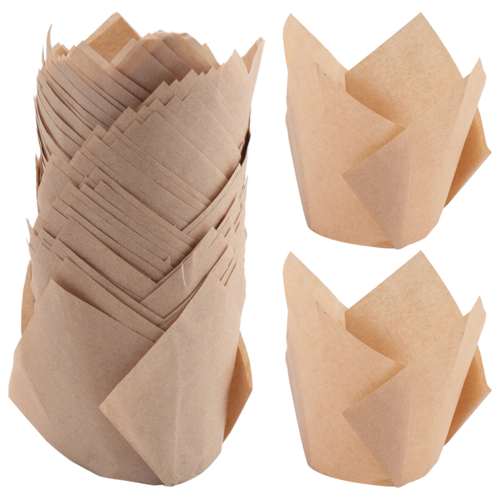 50 Pcs Tulip Cupcake Liners,Tulip Baking Paper & Muffin Liners Unbleached Cups Cowhide Color Exogio