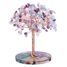 7 Chakra Healing Crystals Tree Leaf Wire Wrapped on Natural Base Home Office Desk Living Room Decoration A