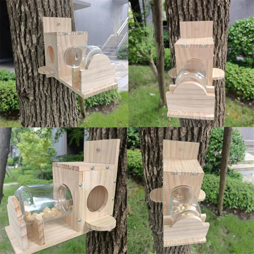 Squirrel Feeding Box Food Container Wooden Pet Storage Tools Bird Feeder 2